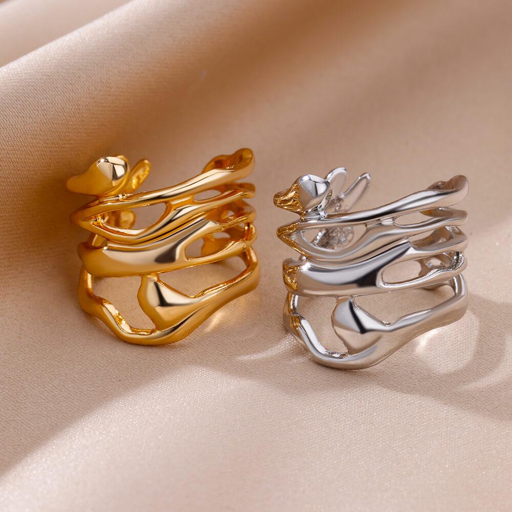 Stainless Steel Rings for Women Gold Plated Adjustable Couple Ring New In Accessories Aesthetic Waterproof Zircon Anillos Mujer