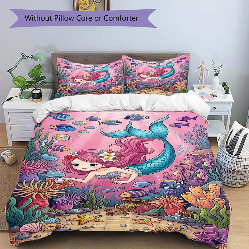 Mermaid Underwater Adventure Print 3Pcs Bedding Setduvet Cover With 2 Bedropillowcase Home Birthday Gift