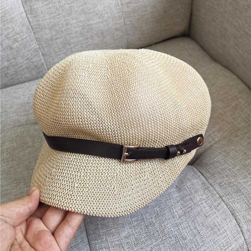 Stilvolle achteckige Baskenmütze für Damen – atmungsaktives Netzgewebe, verstellbar, Sonnenschutz, Strohhut für den Außenbereich für Strand, Künstler, Maler – perfekt für den Sommer