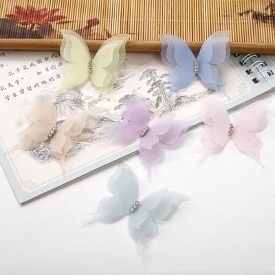 20Pcs Gradient Color Organza Fabric Butterfly Appliques 3D 5CM Chiffon Butterfly Dreamy Translucent DIY Sewing Craft Decoration