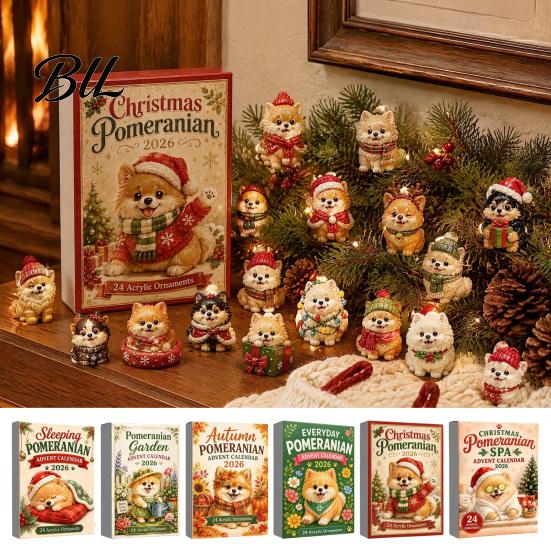Dog Ornaments Advent Calendars 2026, Cute 24 Days Christmas Countdown Decorative Hanging Calendar, 2D Acrylic Collectible Figures for Lovers,