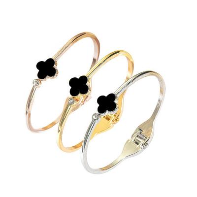 Pulsera de trébol de cuatro hojas de color oro rosa para mujer, accesorios de joyería