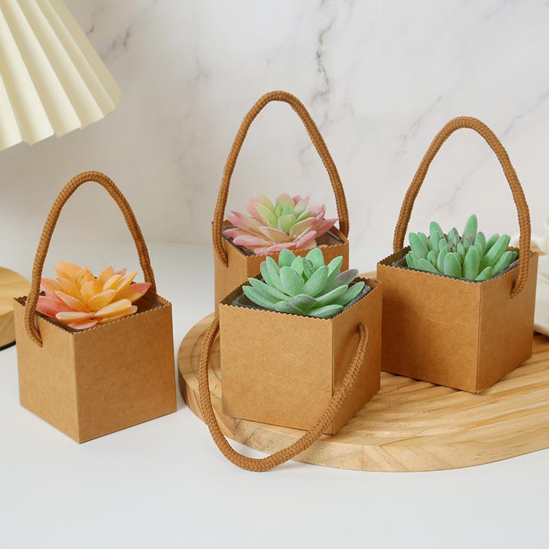 WTEMPO Reusable Foldable Paper Gift Bags with Rope Handles Small Plant Portable Packaging Bags Party Decor Favor Treat Bags