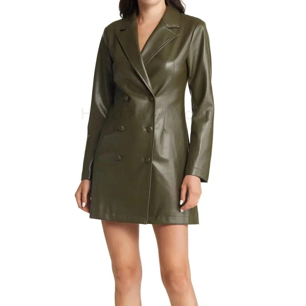 

Genuine Soft Lambskin Formal New Dress Stylish Olive Green Women Leather Dress S оливковое зеленый