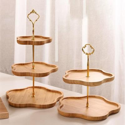 Flower-Shaped Cake Display Stand 2/3Layer Large Capacity Dried Fruit Basket Eco-friendly Bamboo Snack Storage Plate Coffee Table