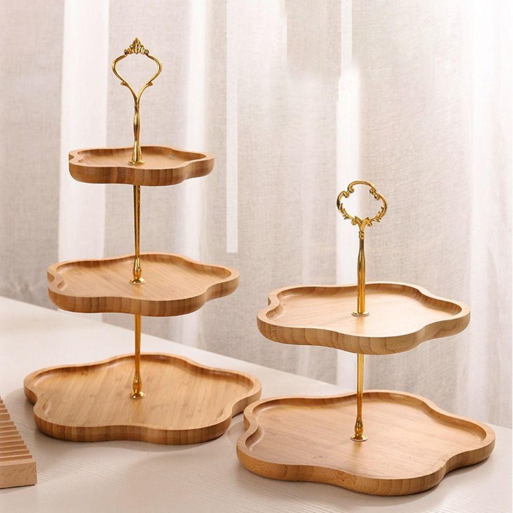 2/3Layer Snack Storage Plate Bamboo Dried Fruit Basket Simple Candy Dessert Tray Coffee Table