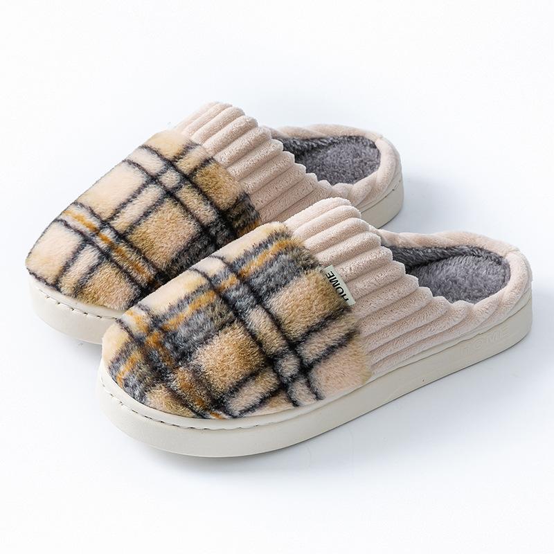 Fashion home cotton slippers women's autumn and winter new non-slip velvet warm colored striped cotton slippers