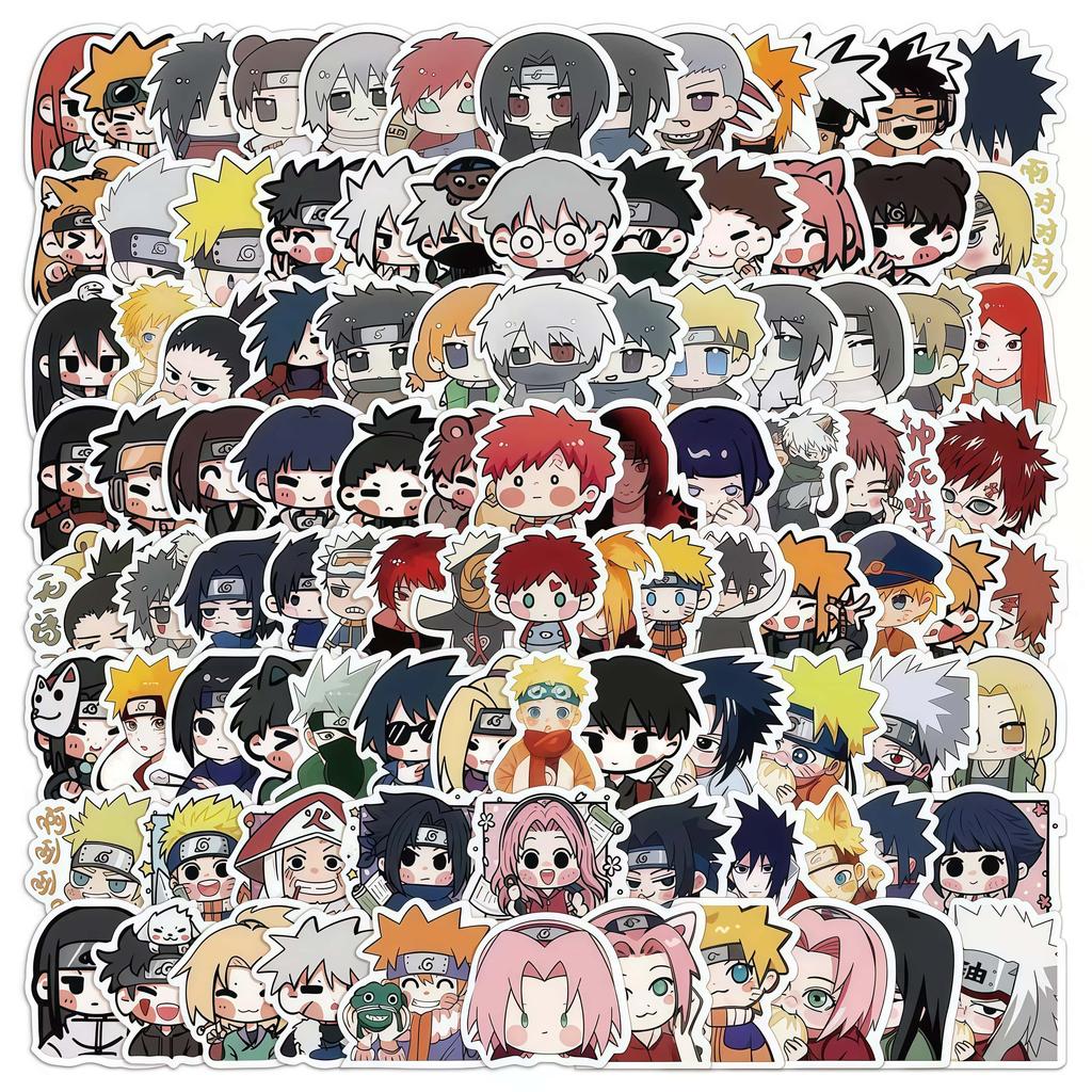 100Pcs Naruto Chibi Character Sticker Set, Cute Multi-Character Headshot Decals for Laptop, Skateboard & DIY Decor