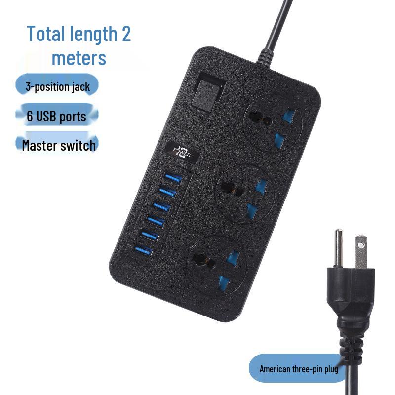 Multinational Power Strip: UK, EU, US Sockets with USB Converter & HK Plug Extension Cord