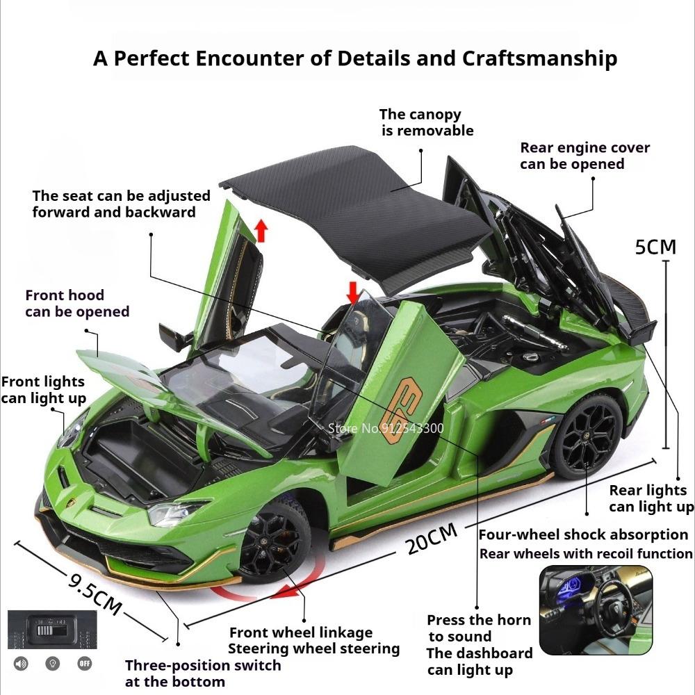 1:24 SVJ63 SCV12 Super Car Model Toy Exquisite Interior Metal Body Rubber Tires Vehicles Models Miniature Toys Collectible Item