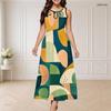 Women Plus Size Round Neck Triple Keyhole Cutout Sleeveless Geometric Printed Maxi Dress