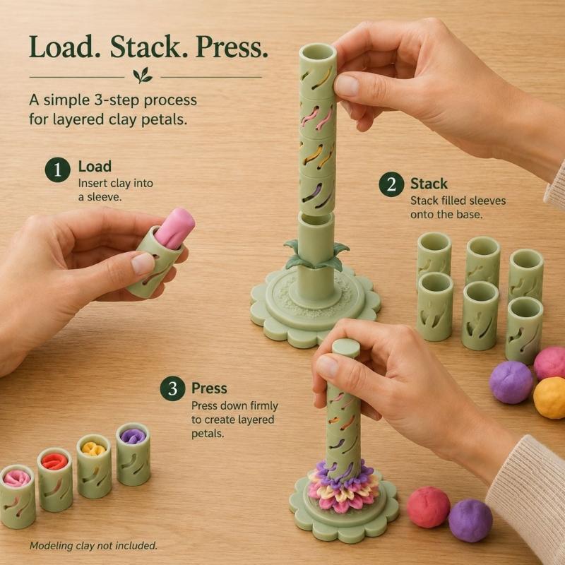 Detachable Clay Flower Shaping Tool Set with Leaf and Center Shaping Parts for Pottery Practice and Cold Porcelain Work