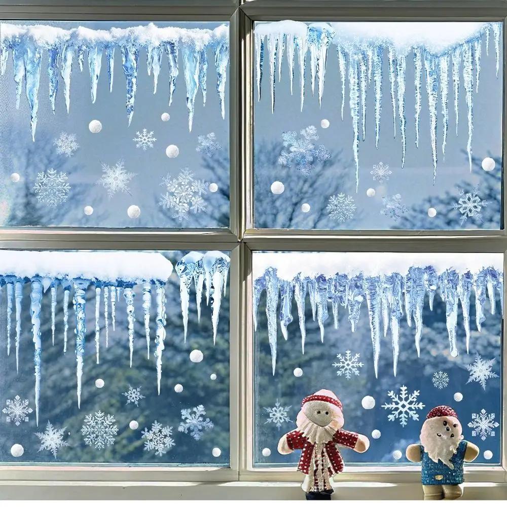 PVC Christmas Window Stickers Electrostatic Reusable Christmas Window Decals Whole Sheet Xmas Wall Sticker New Year