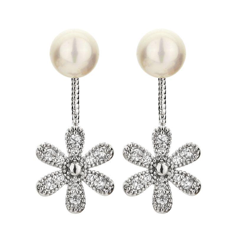 

Элегантные корейские серьги-цветы с жемчугом и цирконами для женщин/девушек – Идеально подходят для свадеб и вечеринок белый