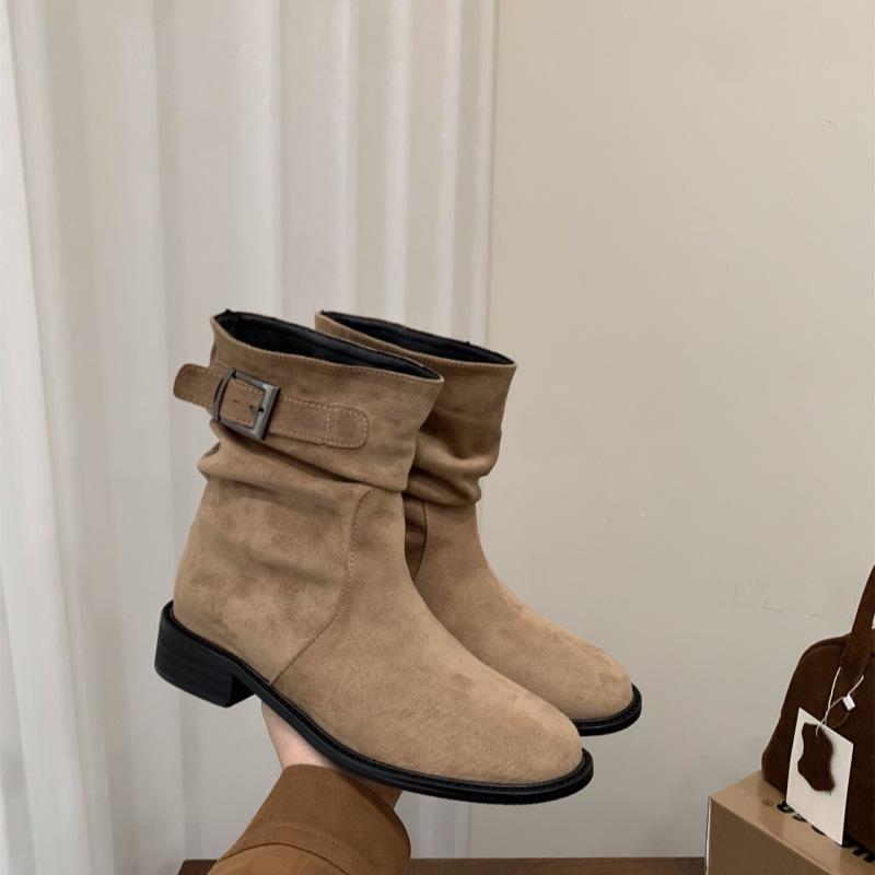 Heel Black Martin Boots Short Boots Women's Boots 2025 New Skinny Boots Autumn and Winter Khaki Suede Pile Boots