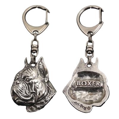Boxer, Německý Boxer II - Postříbřená klíčenka s pejskem v dárkové krabičce, ozdoba na kabelku, přívěsek na batoh značky