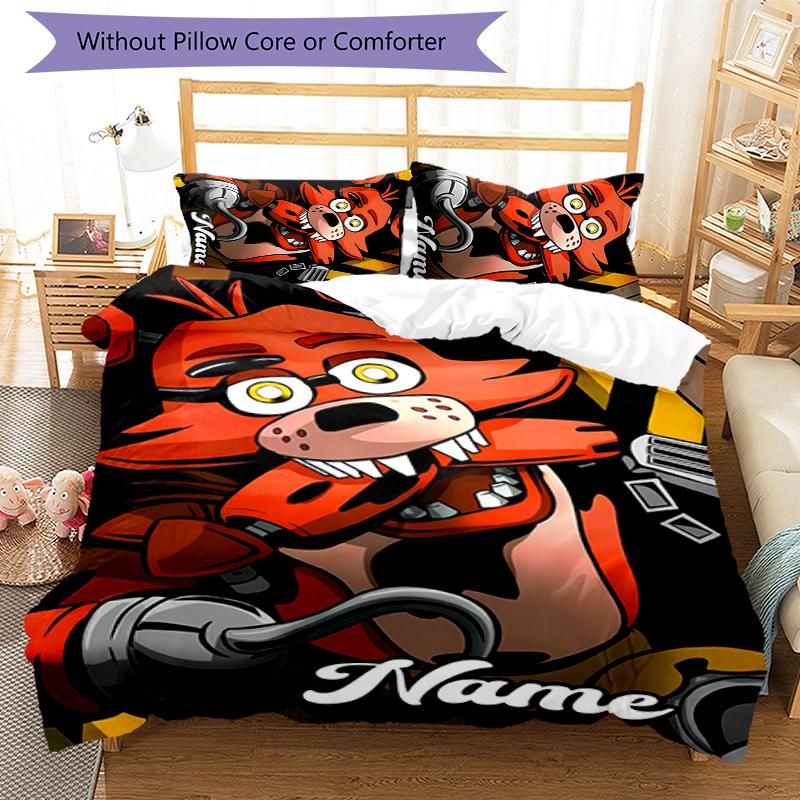 3pcs Custom Name Five Nights At Freddy's Bedding Set Duvet Cover Closure Includes 1 Duvet Cover & 2 Pillowcases for All Seasons Bedroom Decor