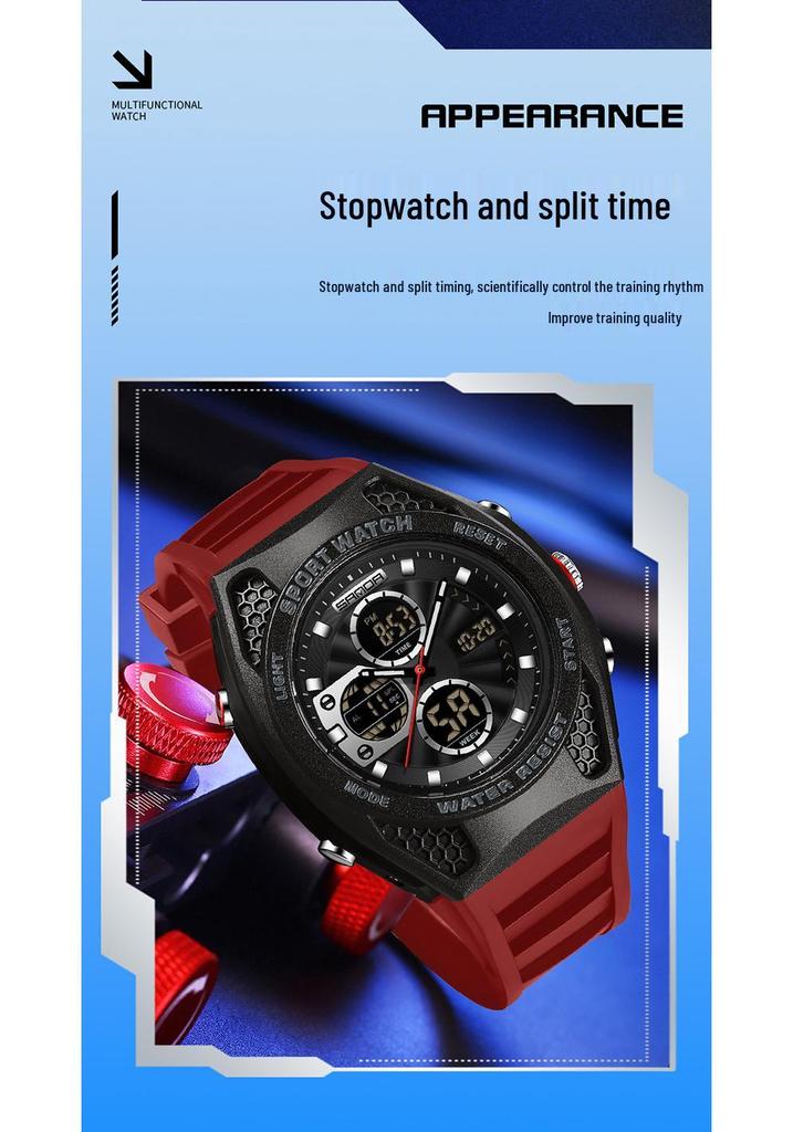 Sanda Sports Waterproof Men's Multifunctional Large Dial Wristwatch with Alarm & Calendar