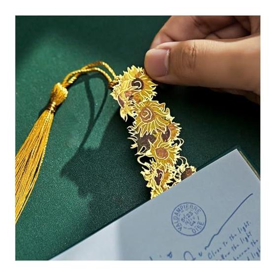Samcos 4-Piece Bookmark Set, Artistic Metal Hollow Trim with Tassel, Elegant & Gorgeous, Birthday/Valentine's Gift for Students & Teachers, Laser Cut
