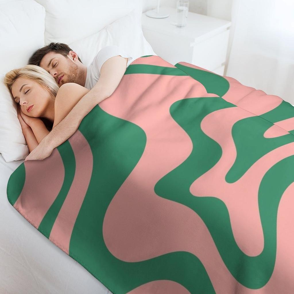 Flüssiger Wirbel Zeitgenössisches Abstraktes Muster in Rosa und Grün Tagesdecke Bettüberwurf Sofaüberwurf Strand Dünne Decken