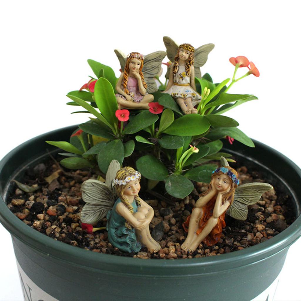 Mini Fairies Figurines Cute Clear Pattern Resin Miniature Fairy Sculpture for Fairy Garden
