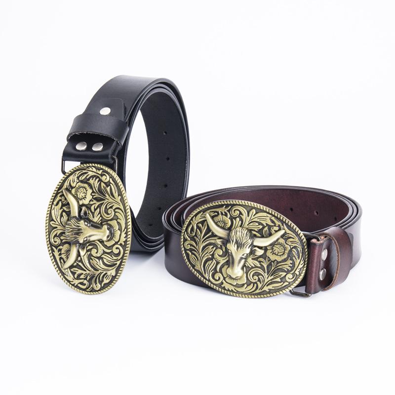 Cowhide Belt, Cow Head Retro Belt, The Whole Two-layer Cowhide Fashionable and Simple Belt.
