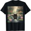 Black Cat Monets Cat Waterlily T-Shirt