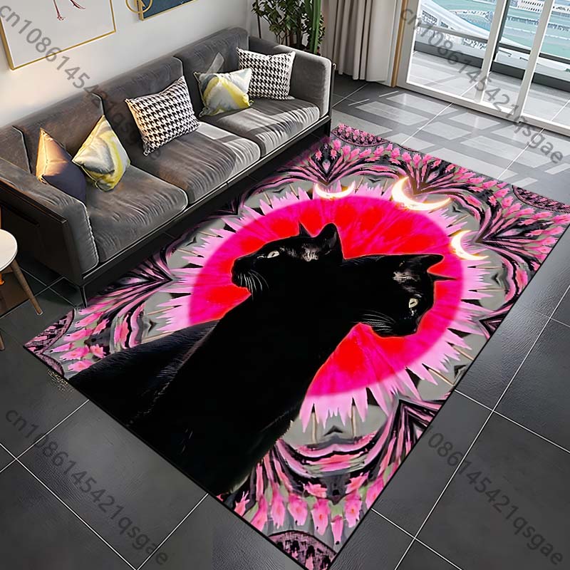 

Symmetric black cats with pink background Print Carpet Rug for Living Room Bedroom Sofa Doormat Home Decor Non-slip Floor Mat 40x60cm