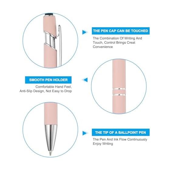 PATIKIL 12 Pcs Ballpoint Pen with Stylus Tip, 2-in-1 Metal Pen, Black Ink, 1.0mm Medium Point, Stylus Pen for Touch Screens, Style 3 Pink