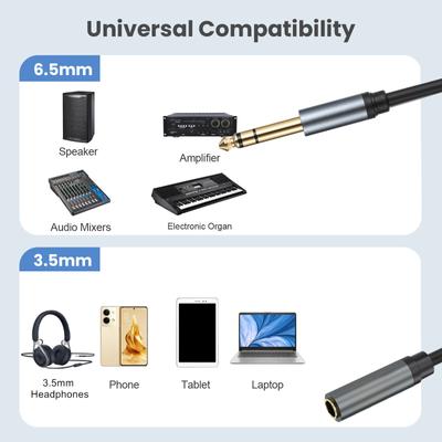 1/4" auf 1/8" Adapter, 3,5 mm 1/8 Zoll Buchse auf 6,35 mm 1/4 Zoll Stecker Adapter Klare und Stabile Tonübertragung
