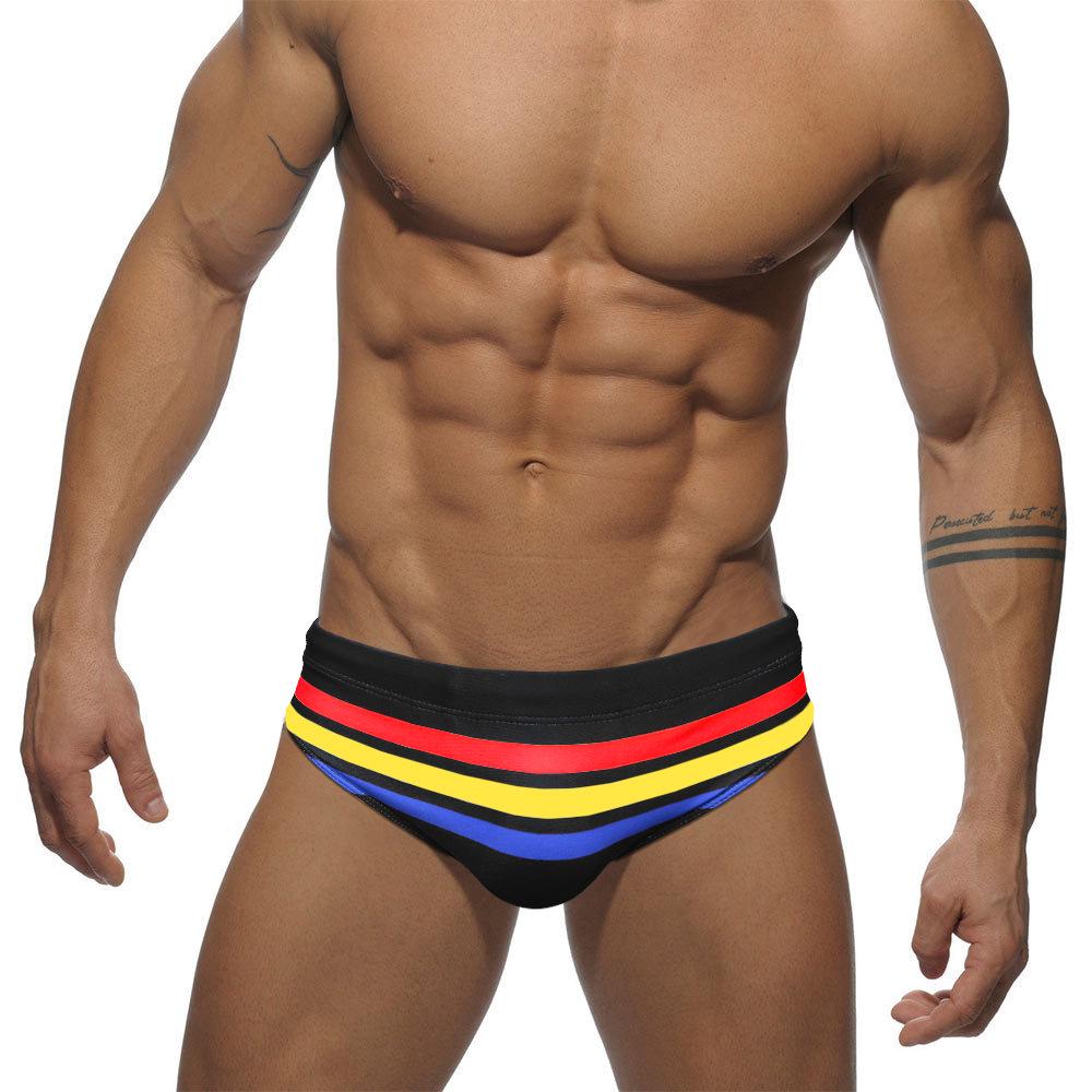 JESSBORN Men's Striped Swim Trunks - Stylish Youth Swimsuit for Beach, Pool, and Sports.