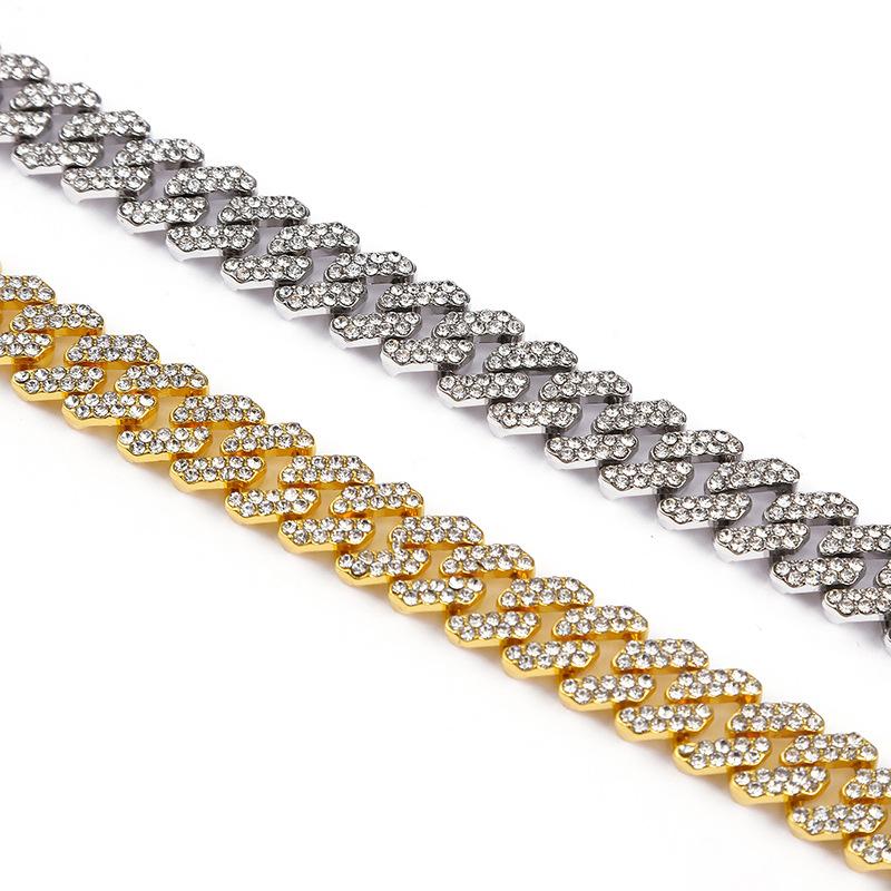 Cuban Chain, 12mm, Diamond Shaped, Men's and Women's Necklace, Rhinestone, Button, Sweater Chain, Light Luxury and High-end Feel, Hip-hop Style