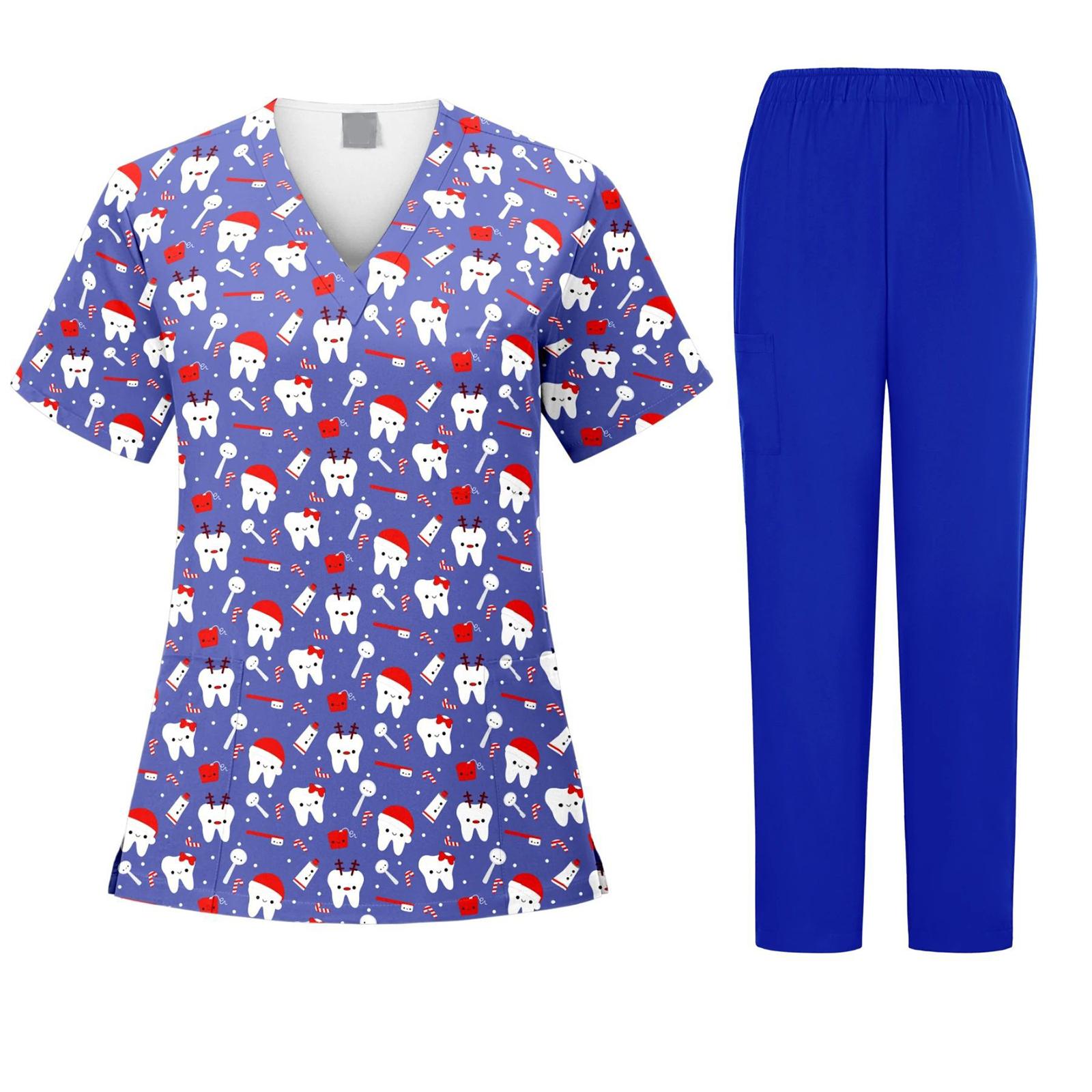 

Ladies Loose And Comfortable V-neck Tooth Pattern Printing Long Sleeved Workwear With Multiple Pockets Suit Set XL фиолетовый