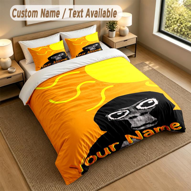 Custom Name Text Bedding 3Pcs Set,Gorilla Tag cartoon 1 Duvet Cover 2 Pillowcases Soft Bed Linen For Gift