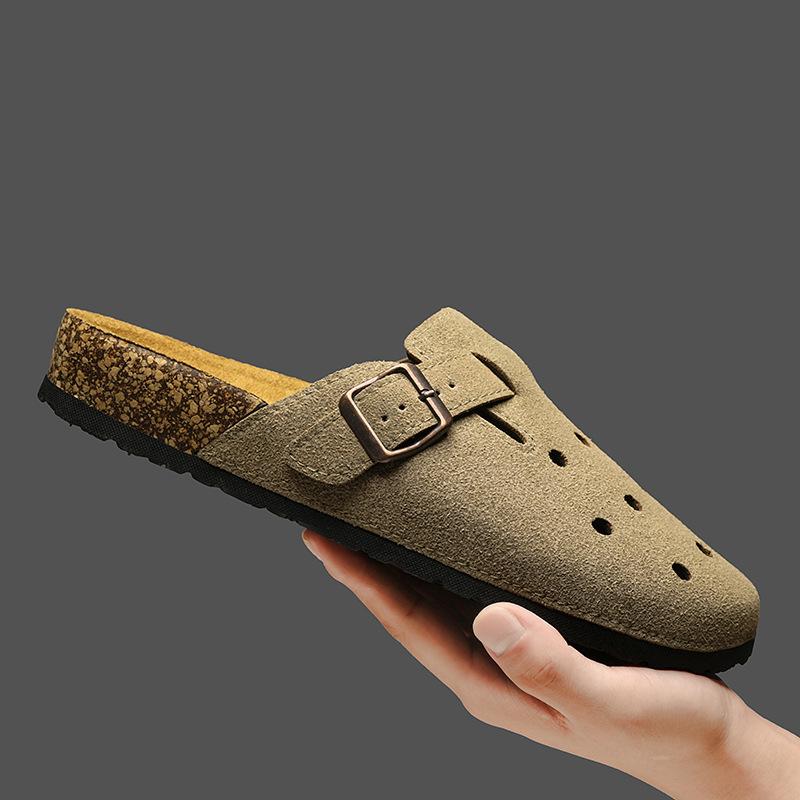 Baotou Slippers Summer New Fashion High-end Leather Surface Half Support Couple Beach Sandals Boken Cool Slippers
