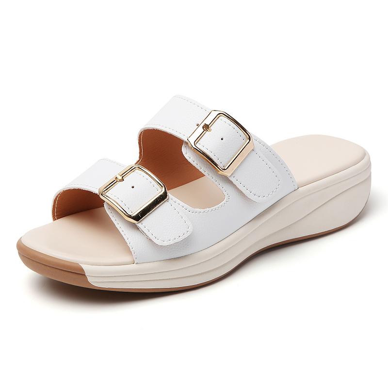 

Women Fashion Thick Sole Slide Sandals Lady Comfy Metal Buckle Wedge Casual Slippers for Outdoor Holiday Seaside Beach Size36-44 36 белый