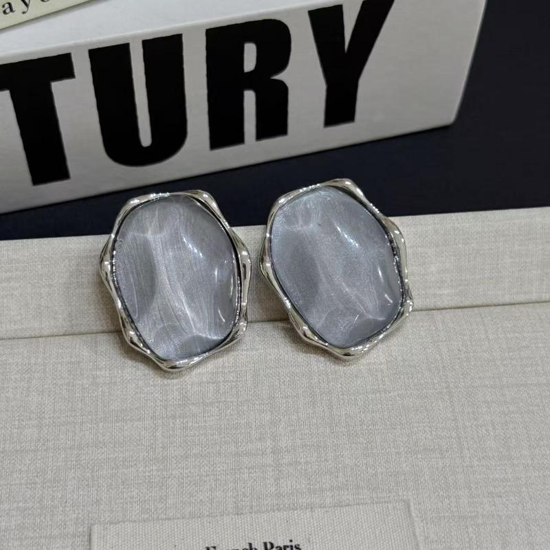 Blue Light Gray Water Ripple Stud Earrings Adjustable Ring Women's Niche High-end Exaggerated Earrings
