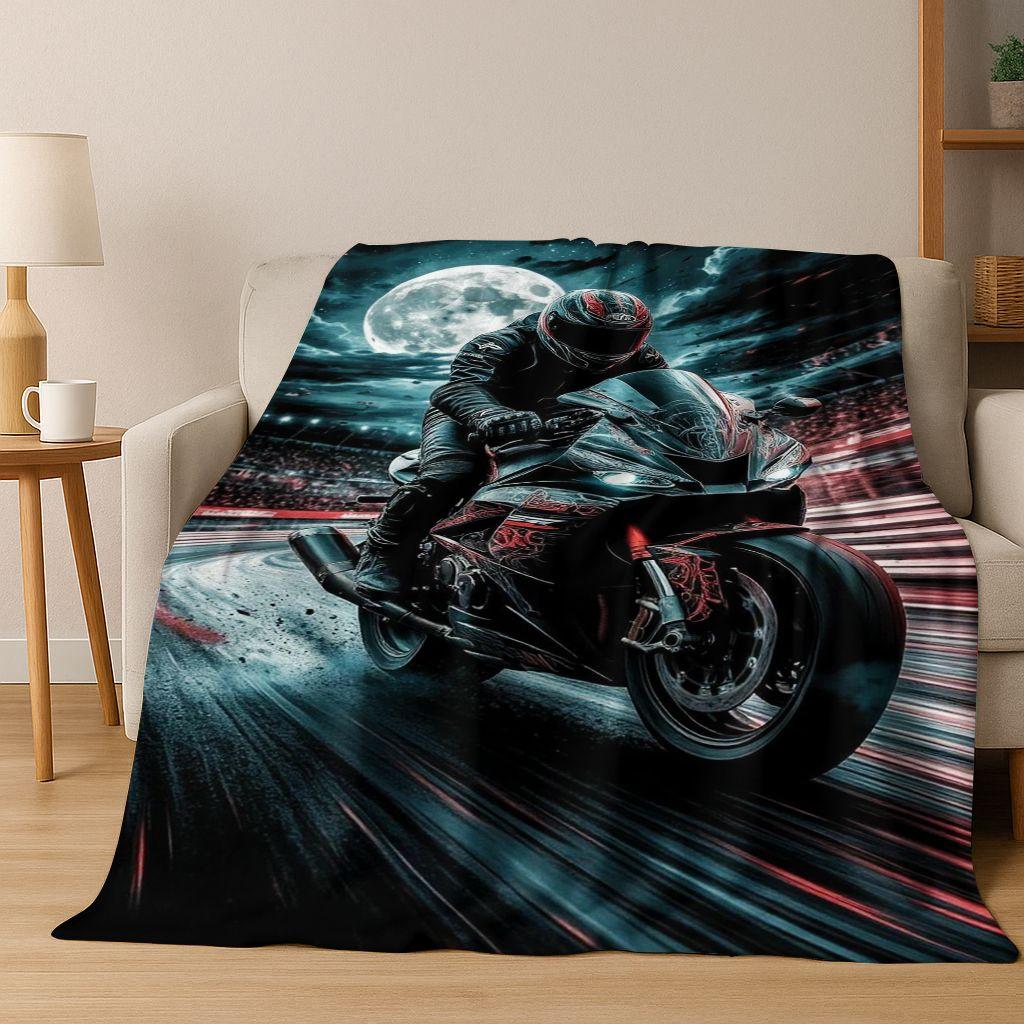 Personalized Motorcycle Rider Motorbike Art Flannel Blanket,Cozy Soft Throw Blanket for Home Bedroom Bed Sofa Picnic Cover Gift