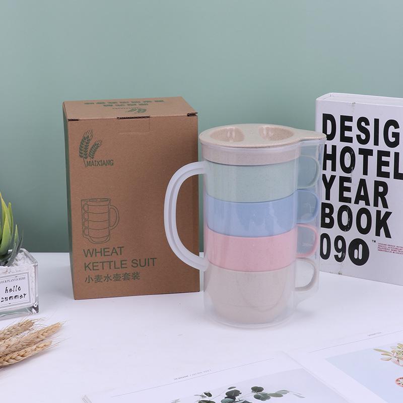 

Набор для холодного питья из пшеничной соломы, набор для кемпинга, набор для питья, переносной набор кружек, набор для пикника из пшеничной соломы, набор кувшинов для воды 1L