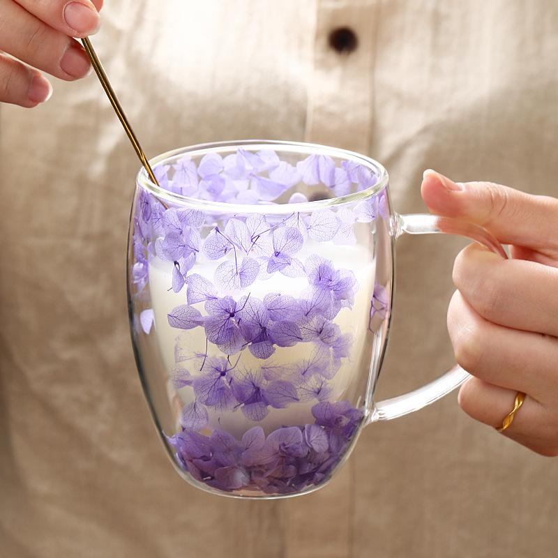 Dried Flower High Borosilicate Double Wall Glass Mug Heat Resistant Coffee Cup