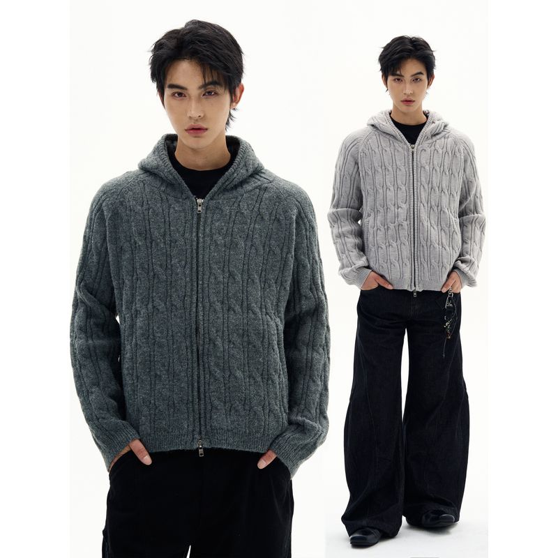 Kisko American Retro Three-Dimensional Twisted Pattern Heavyweight Thick Sweater for Men and Women, High-End Commuter Casual Hooded Jacket