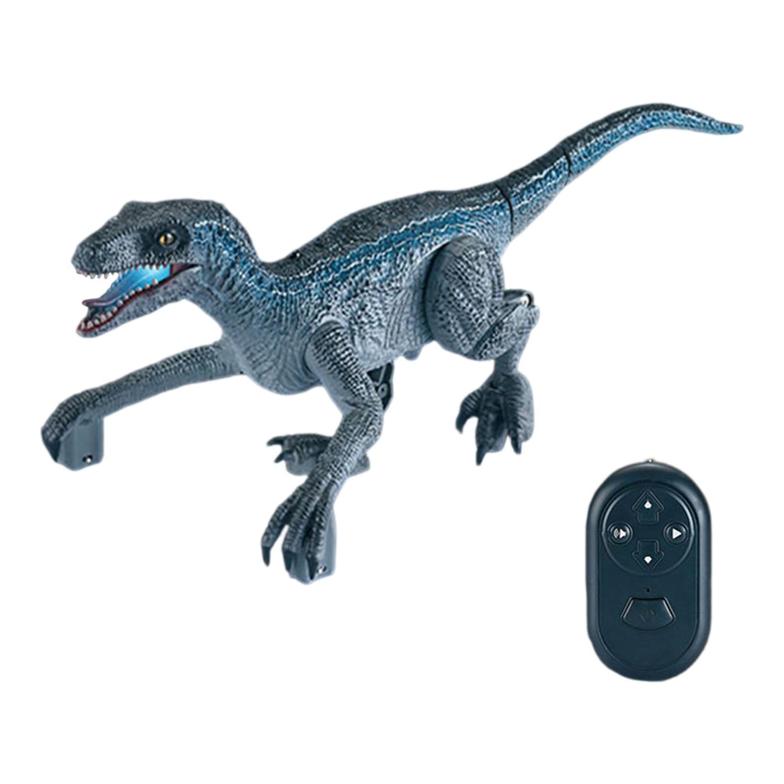 

Детская игрушка динозавр на радиоуправлении, ходячий велоцираптор со светом и рычащим звуком One Size синий