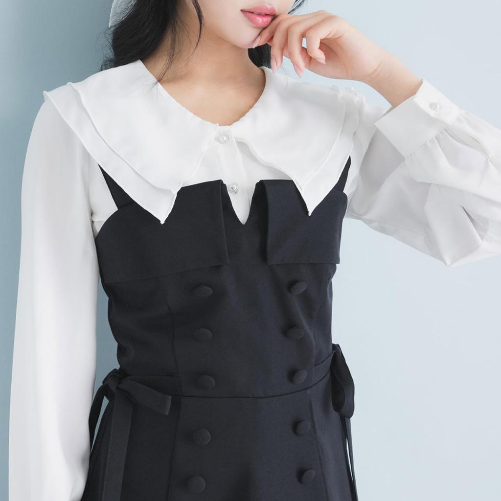 [Yumetembo] Jumper Skirt, Trench-Style Jumper Skirt Dress, Blue Gray