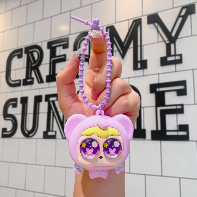 Cartoon Braided Girl Squeeze Eye-popping Decompression Artifact Cute Keychain Pendant Internet Celebrity Decompression Trinket Doll