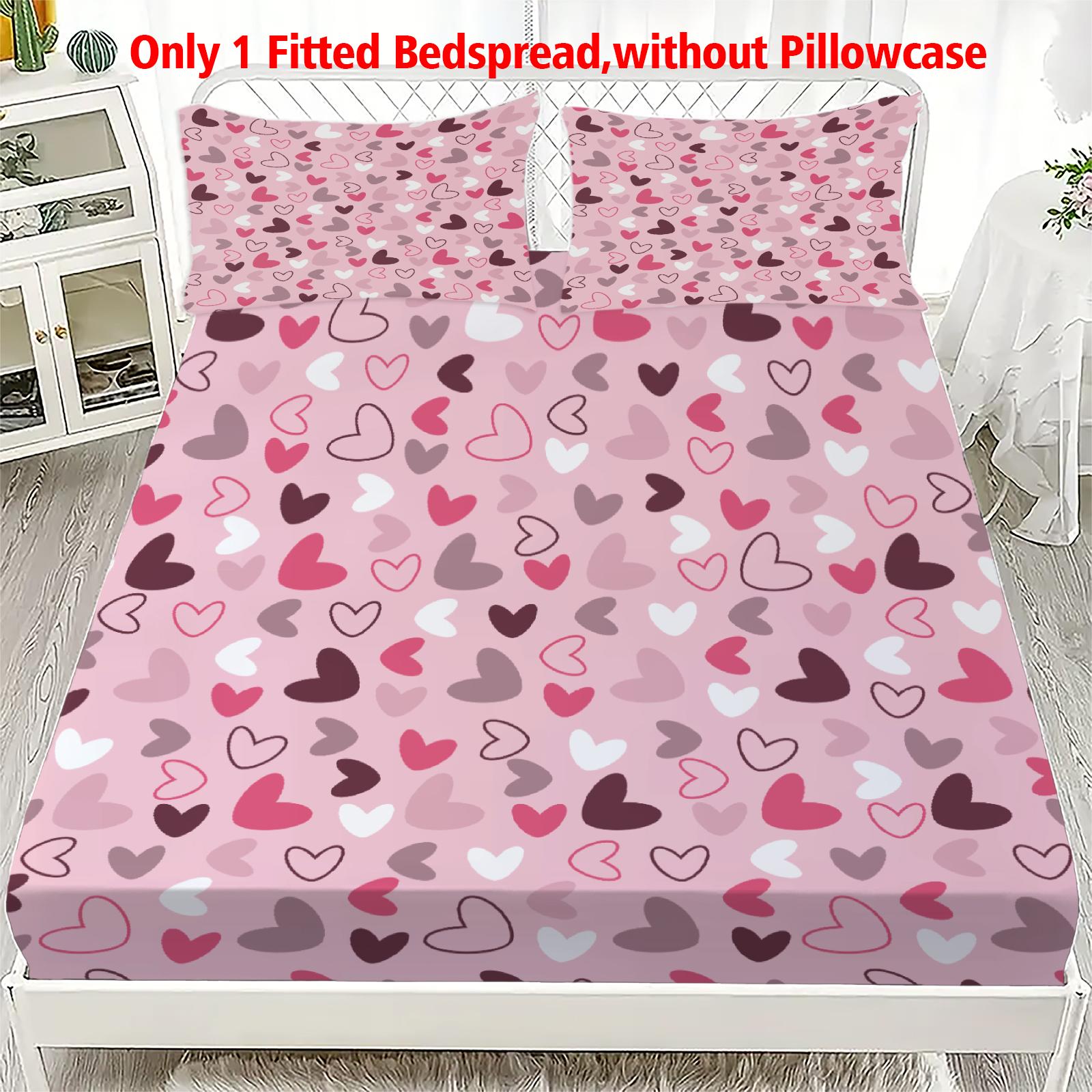 

1Pc Colorful Love Heart Fitted Sheet Soft Polyester Bed Cover Breathable Fitted Sheet Home Decor No Pillowcase Multiple Sizes 99x190x25cm