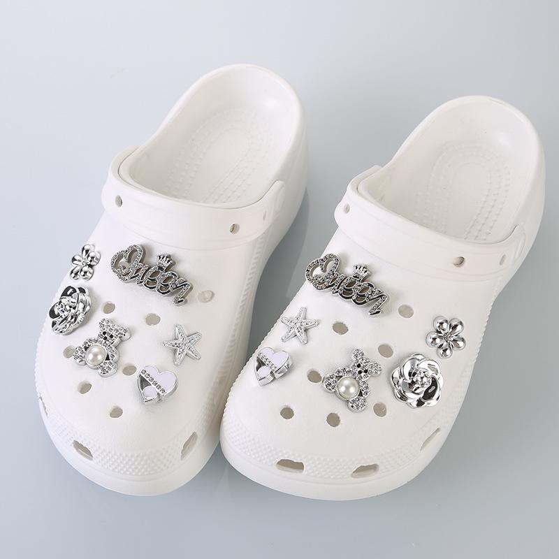 Silver Texture Pearl Shoe Flower Buckle - Detachable DIY Shoe Accessory
