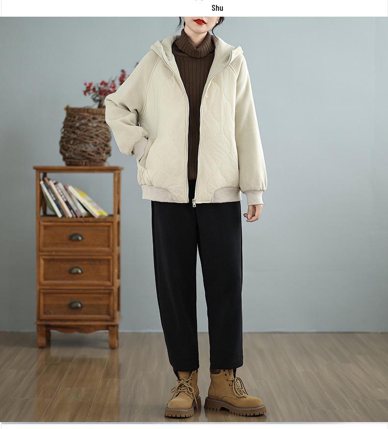 New Autumn/Winter Women's Korean-Style Thickened Hooded Jacket - Simple, Fashionable, and Warm.