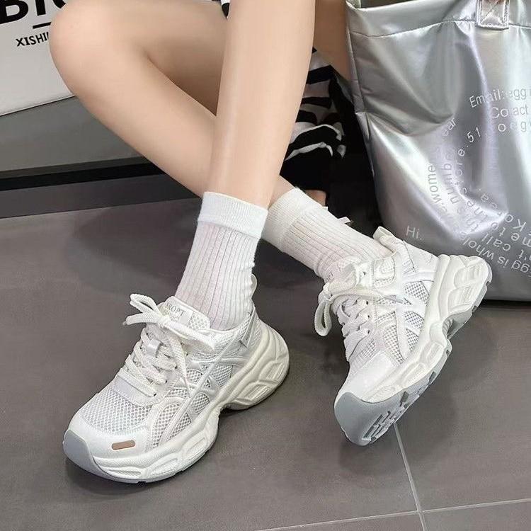 Fashion Versatile Dad Shoes Women 2025 Summer Explosion Small Thick Sole Heightening Sports Mesh Super Fire Casual Shoes