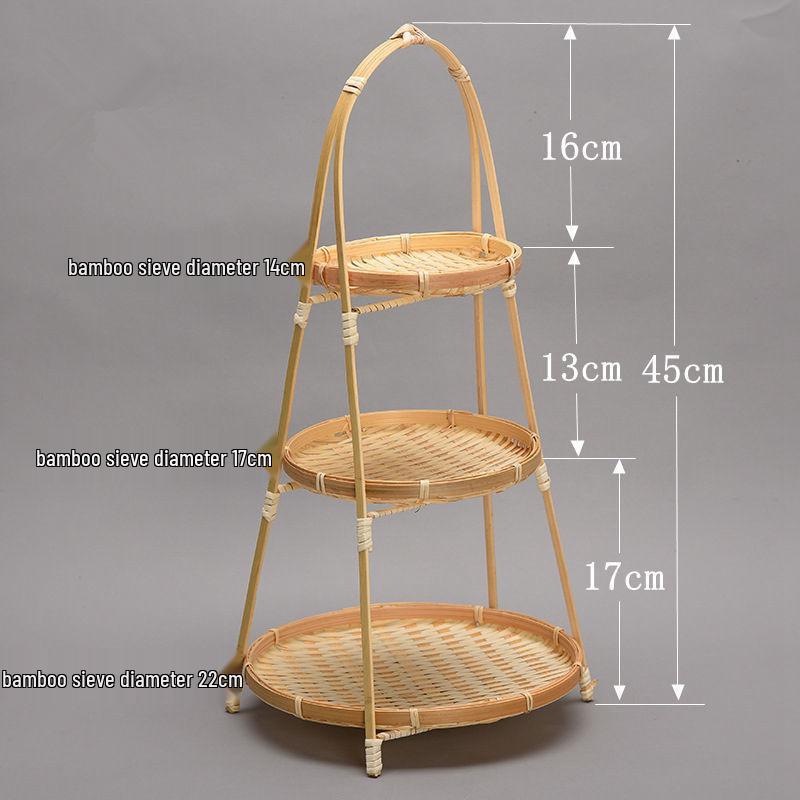 Handmade Round Handle Bamboo Basket - Tea, Fruit, Pastry Tray, Small Creative Multi-Layer Weaving