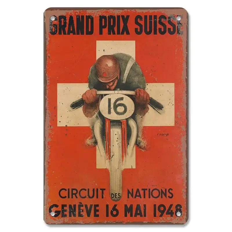 Vintage motokrosový plakát Kovové plechové cedule Motocykl Grand Prix Kovová plaketa Nástěnná dekorace pro garáž Moto Club Man Cave Bar